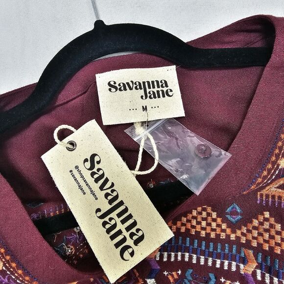 Savanna Jane Womens Size M Purple Colorful Embroidered Long Sleeve Linen Rayon - Picture 3 of 13
